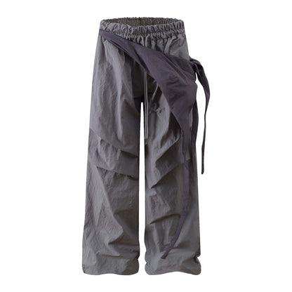 Pleated Patchwork Casual Pants Unisex Loose Wide Leg Straight Tube Sports Trousers