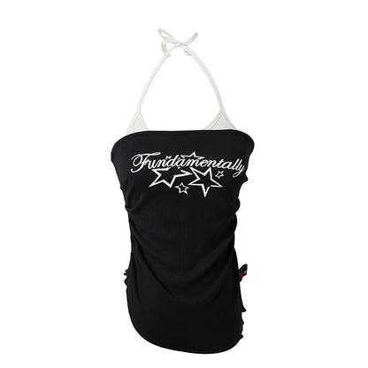 Fake Two-Piece Halter Top for Women Slim Fit with Adjustable Straps Design