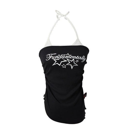 Fake Two-Piece Halter Top for Women Slim Fit with Adjustable Straps Design