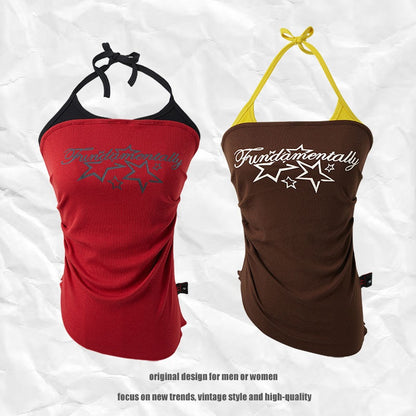 Fake Two-Piece Halter Top for Women Slim Fit with Adjustable Straps Design
