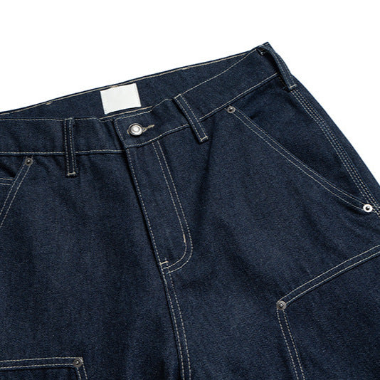 Loose Fit Original Denim Jeans for Men and Women, Deep Color Straight Leg Long Pants Trendy Design