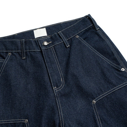 Loose Fit Original Denim Jeans for Men and Women, Deep Color Straight Leg Long Pants Trendy Design