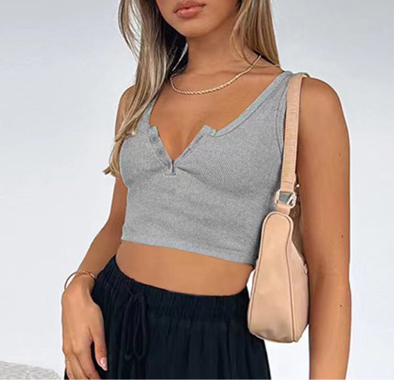 Women's short crop cut slim fit sleeveless top with exposed navel