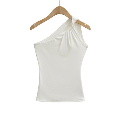 Single sided off shoulder slim fit vest