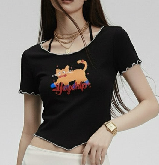 Short Sleeve T-Shirt Women Short Slim Fit Versatile Sweet and Spicy Top