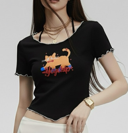 Short Sleeve T-Shirt Women Short Slim Fit Versatile Sweet and Spicy Top
