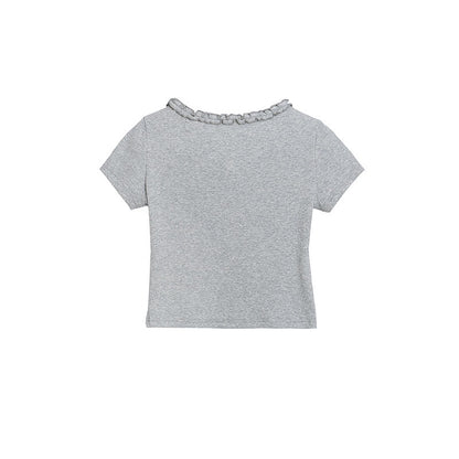 Short Sleeve T-Shirt for Women Slim Fit Spicy Girl Style Casual Tie-Back Crop Top