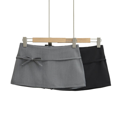 Elastic Waist Tie Belt Butterfly Knot Lined Pencil Skirt