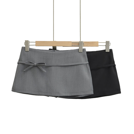 Elastic Waist Tie Belt Butterfly Knot Lined Pencil Skirt