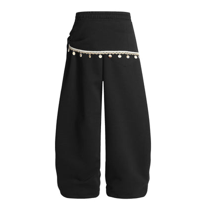 Lace fart curtain layered on sweatpants
