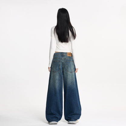 Pleated Wide-Leg Loose Denim Pants, Unisex Designer Style, Unique Couple Long Pants Trend