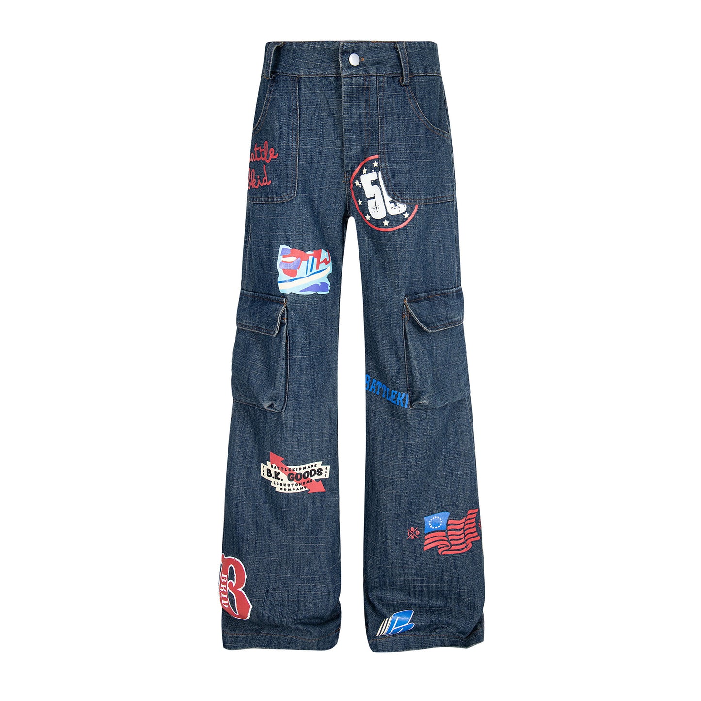 Printed graffiti funny multiple pockets loose jeans