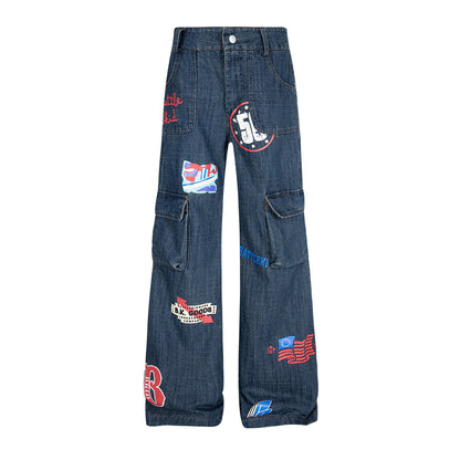 Printed graffiti funny multiple pockets loose jeans