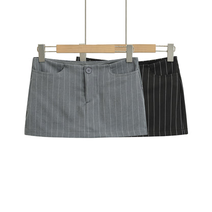 Vertical Striped Low-Waist Ultra-Short Skirt