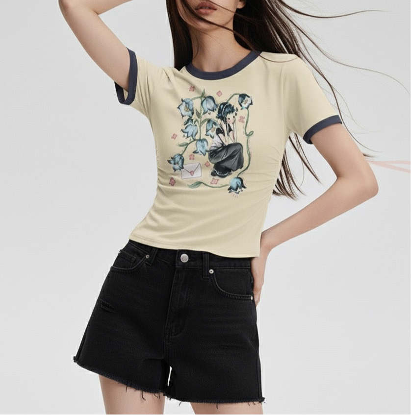 Short Sleeve Round Neck Printed Slim Fit