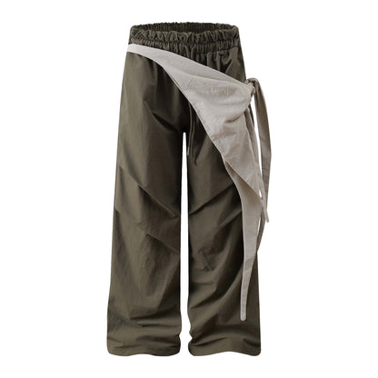 Pleated Patchwork Casual Pants Unisex Loose Wide Leg Straight Tube Sports Trousers