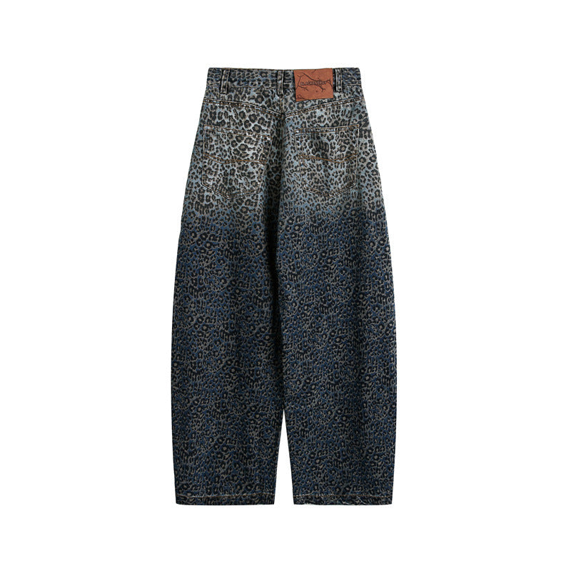 Leopard print jeans men's and women's loose casual pants