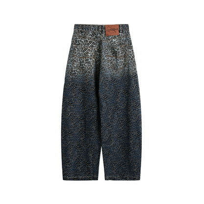 Leopard print jeans men's and women's loose casual pants