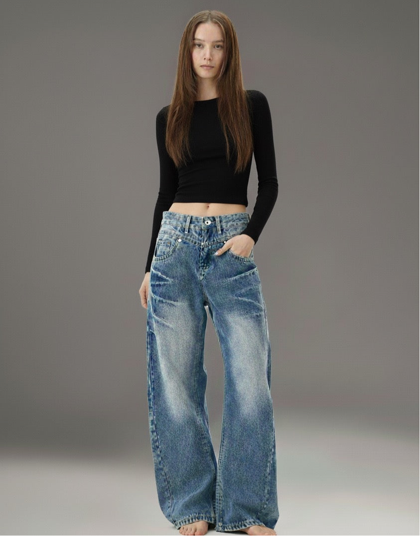 Lightning crack silhouette curved knife jeans