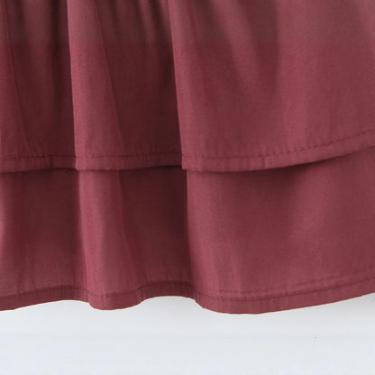 V-neck Wine Red Halter Waist-Cinched Tiered Mini Dress
