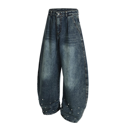 Wash denim jeans wide leg pants
