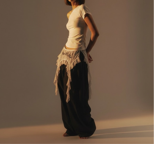 Lace patchwork pants with personalized loose fit