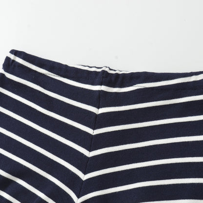 Elastic Fitted Dark Blue Striped Small Lace Hem Knit Shorts