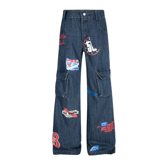 Printed graffiti funny multiple pockets loose jeans
