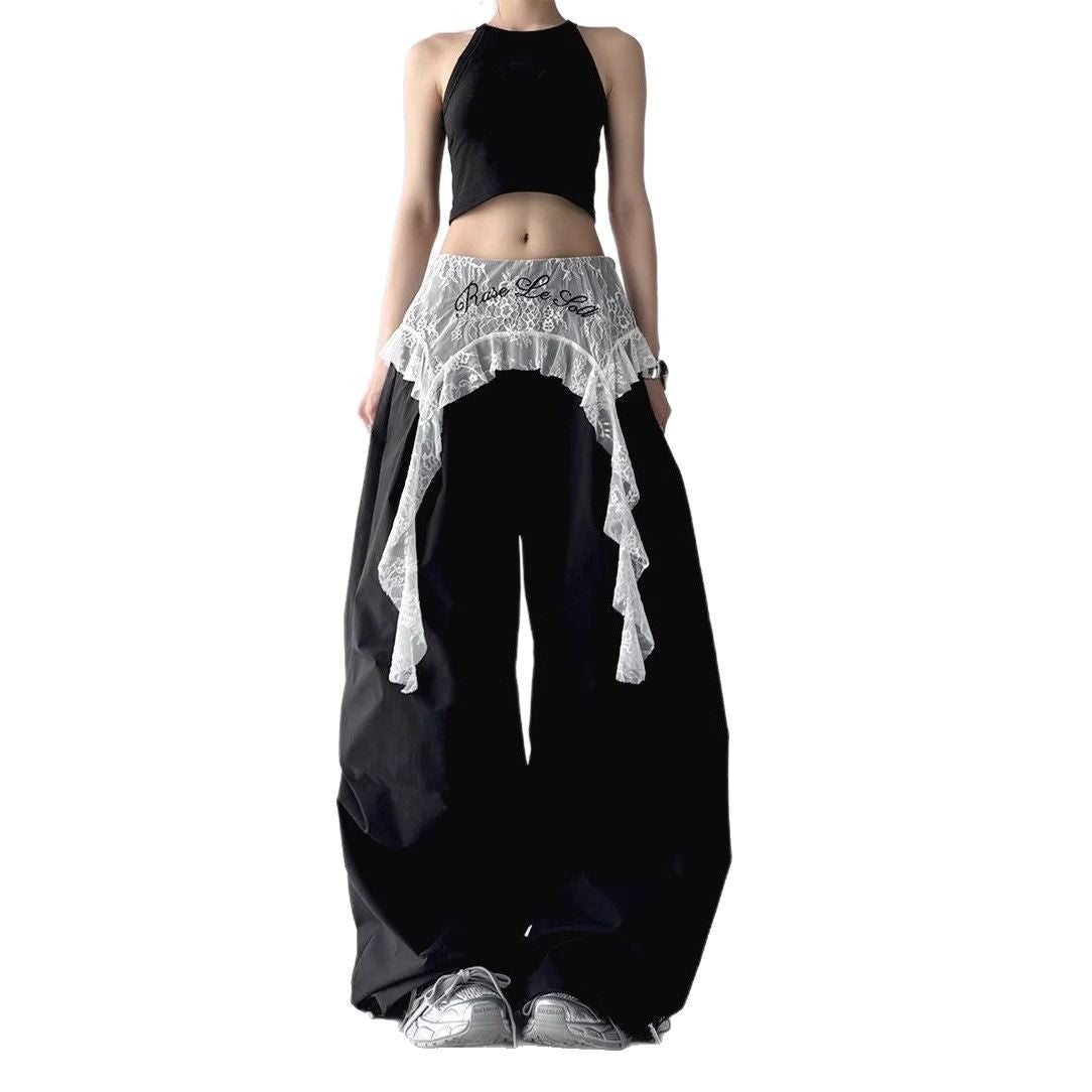 Lace patchwork pants with personalized loose fit