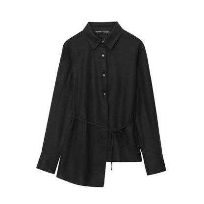 Women's Clothing Linen Long Sleeve Asymmetric Hem Blouse
