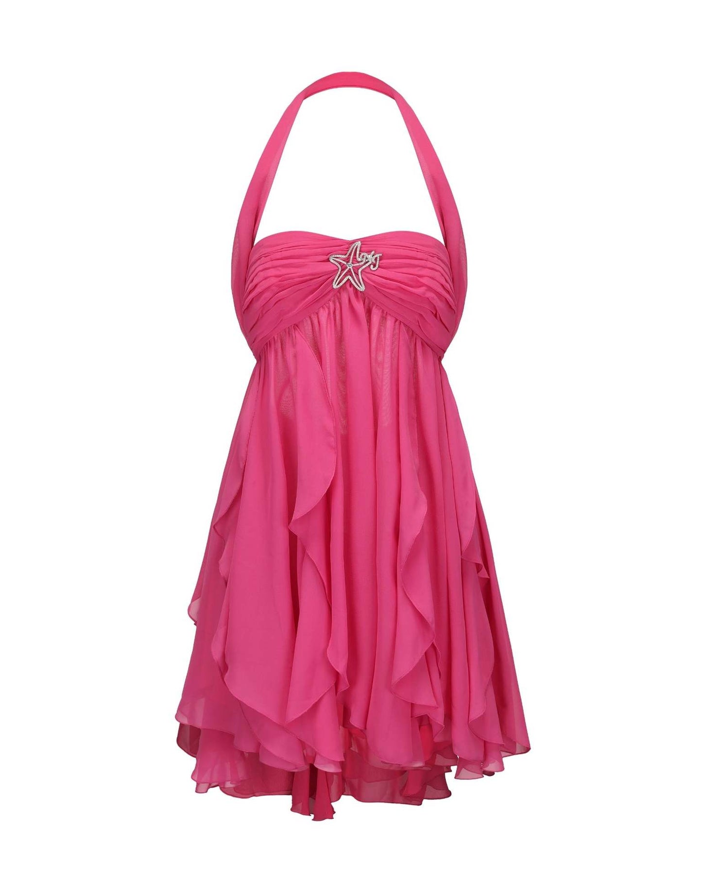 Chiffon Printed French Halter Noble Fairy Dress Holiday Wind Sexy Backless Short Skirt