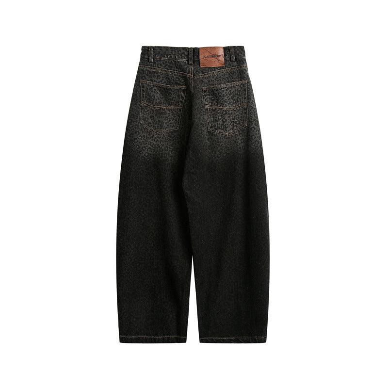 Leopard print jeans men's and women's loose casual pants
