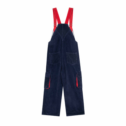 Colorblock Trendy Unique Design Fun Cartoon Embroidery Overalls Unisex Straight Jumpsuit