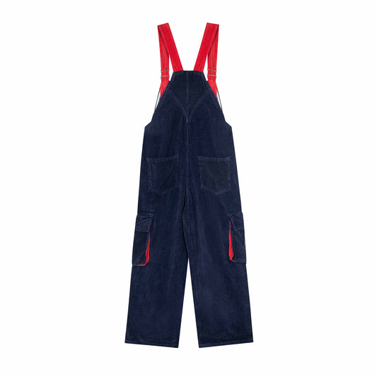 Colorblock Trendy Unique Design Fun Cartoon Embroidery Overalls Unisex Straight Jumpsuit