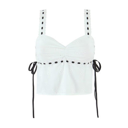 Color blocked lace up suspender+color blocked lace up skirt set for women