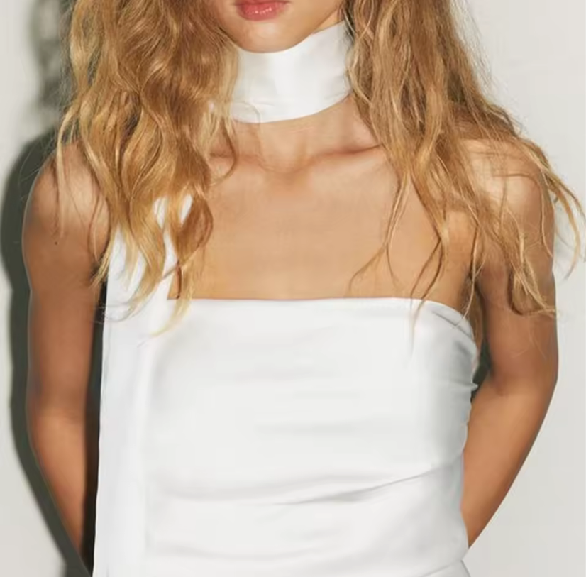 Women's Clothing INS Internet Celebrity Temperament Off-the-Shoulder Thin Scarf Decorated Satin Feel Top