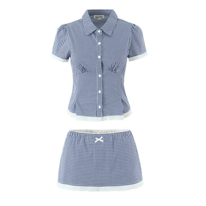 Fashionable Plaid Shirt Short Set Simple and Versatile Design, Slimming Effect