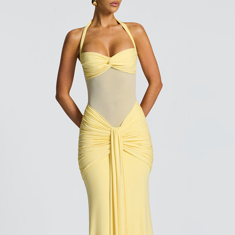 Sexy Charm Off-the-Shoulder Spliced Shirred Women's Dress