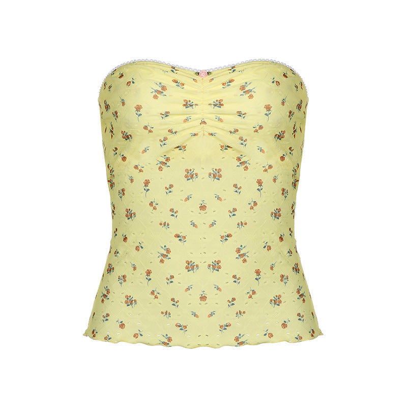 Floral hot girl strapless slim fit bottom vest top
