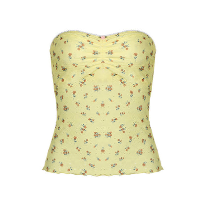 Floral hot girl strapless slim fit bottom vest top