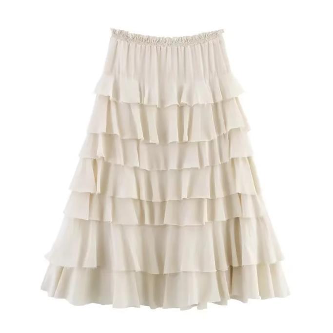 Women's Clothing INS Casual Versatile Layered Decorative Midi Skirt