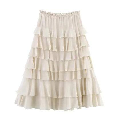 Women's Clothing INS Casual Versatile Layered Decorative Midi Skirt