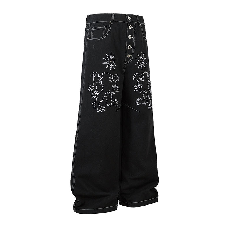 Loose Wide-Leg Floor-Length Denim Trousers for Men and Women