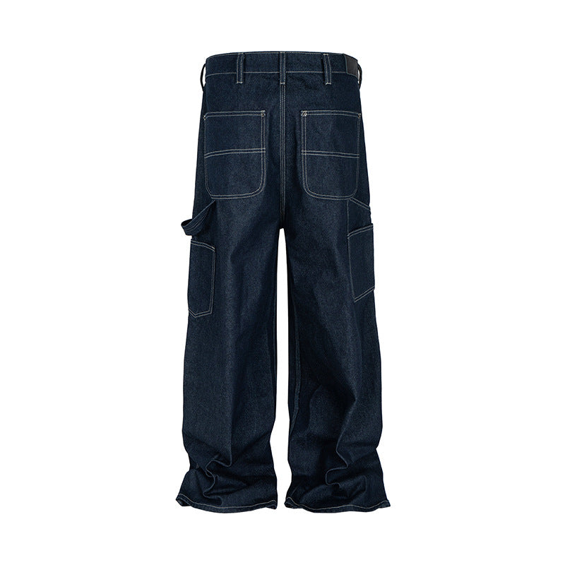 Loose Fit Original Denim Jeans for Men and Women, Deep Color Straight Leg Long Pants Trendy Design