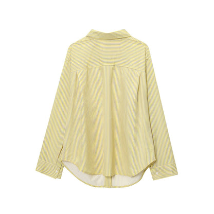 Women's Clothing Striped Loose Shantung Shirt