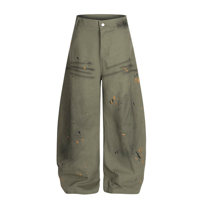 Street Style Washed Print Tapered Denim Long Pants