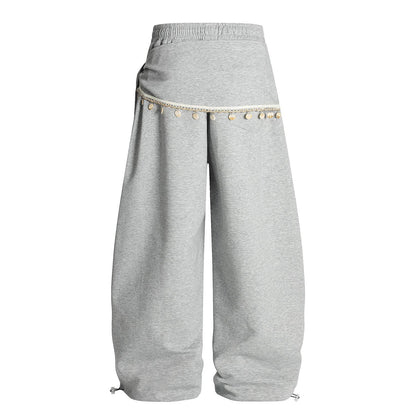 Lace fart curtain layered on sweatpants