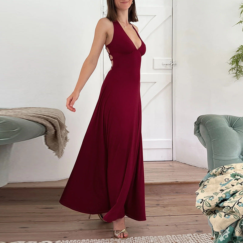 Strappy Backless Halter Waist-Cinching Dress for Women