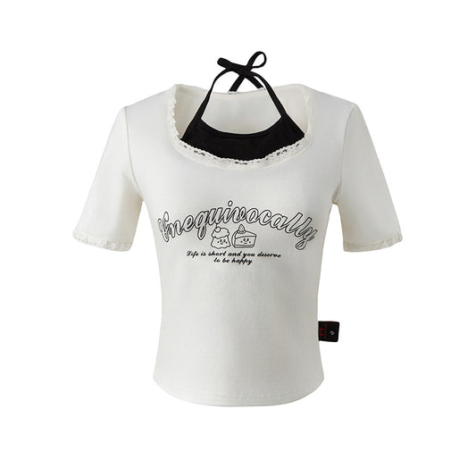 Short Sleeve T-Shirt Women's Design Fitted Slim Regular Shoulder Crop Top