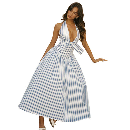 Strapless Backless Striped Print Dress for Women